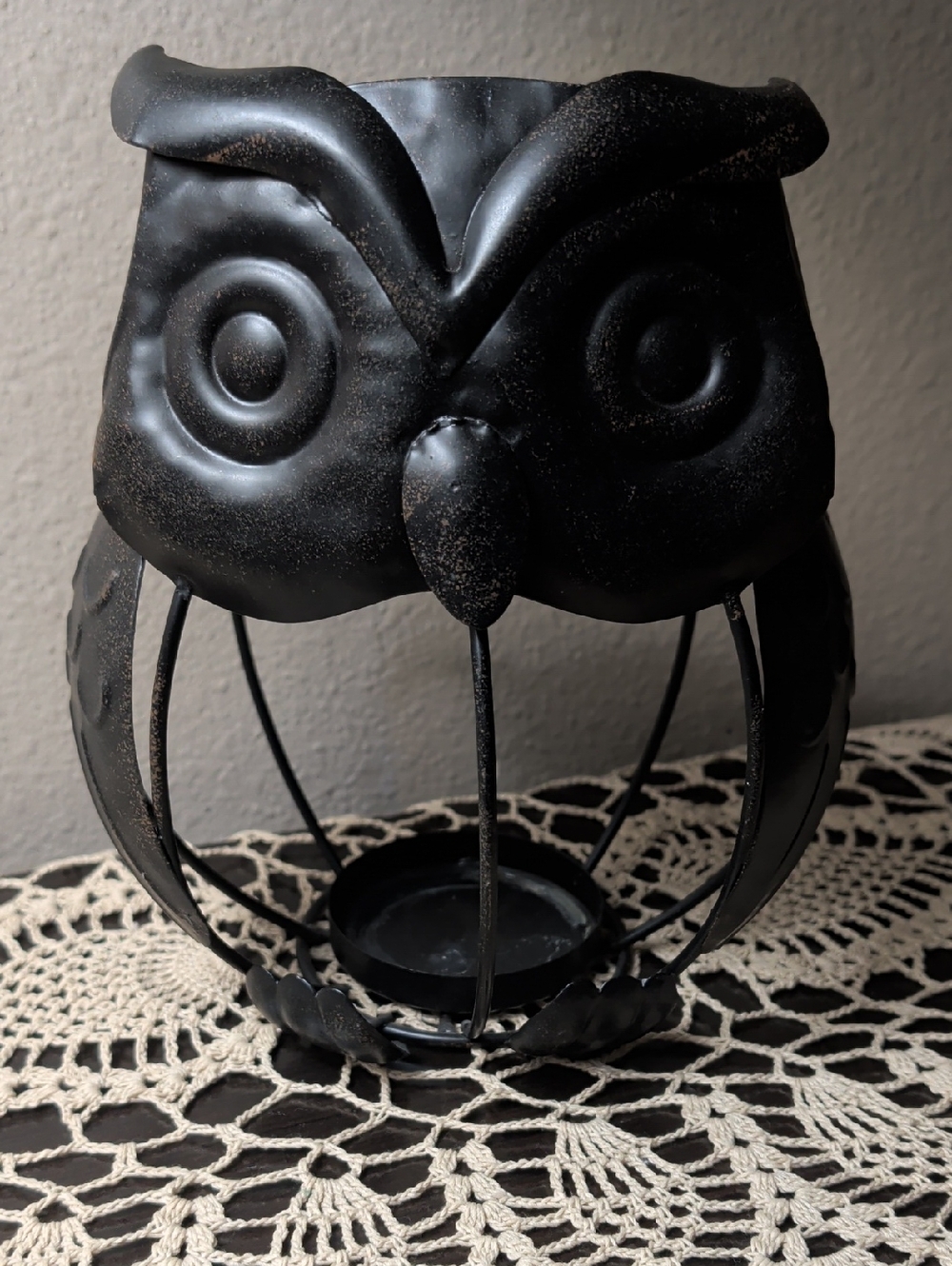 Dark Metal Owl Decorative Candle Holder - Home Art Bird